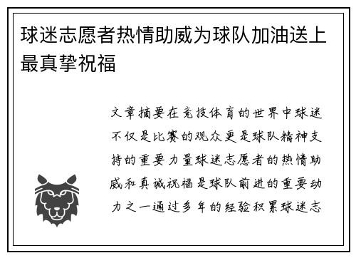 球迷志愿者热情助威为球队加油送上最真挚祝福